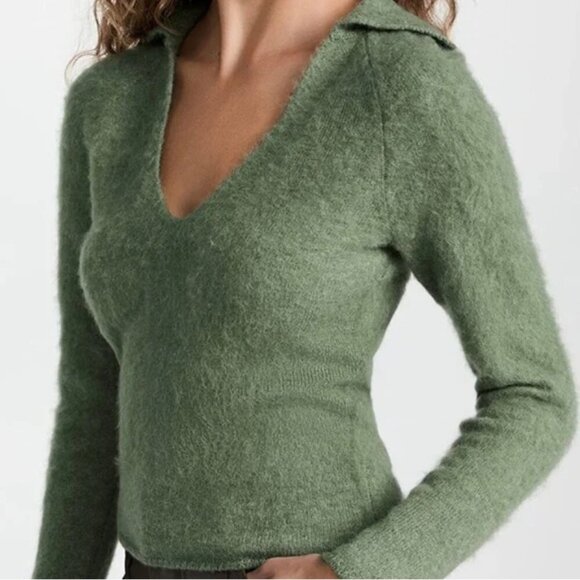 Vince Brushed Alpaca & Merino Wool Blend Polo Sweater in Jadeite Size Small - Picture 1 of 8